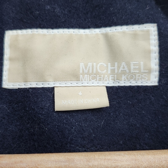 MICHAEL MICHAEL KORS Full Zip Wool Blend Navy Hooded Winter Coat Horn Buttons - Picture 7 of 11